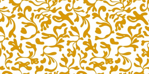 Golden abstract leaves, seamless pattern