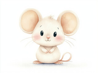 cute cartoon mouse with big ears and round body, featuring soft colors and friendly expression. This adorable character is perfect for children illustrations and playful designs