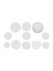 Set of wireframe spheres from different sides. Collection of lowpoly 3D polygonal shapes. Globe Grid Geometry vector illustration