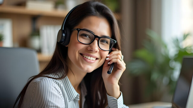 Smiling businesswoman engaging in mobile communication during a professional call