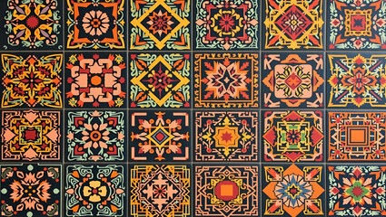 Elevate Your Brand with Kuba Cloth Patterns: Unify Tile Design for a Cohesive Boho Style, Emphasizing Symmetrical Motifs and White Balance in Photo Stock Concepts with Strategic Empty Space