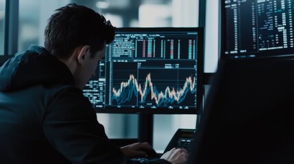 A data scientist applying AI for predictive modeling in financial markets, modern financial analysis lab with AI-driven tools analyzing stock market trends and economic data, Futuristic style