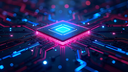 Fototapeta premium Futuristic Circuit Board: Glowing Technology and Data Concept