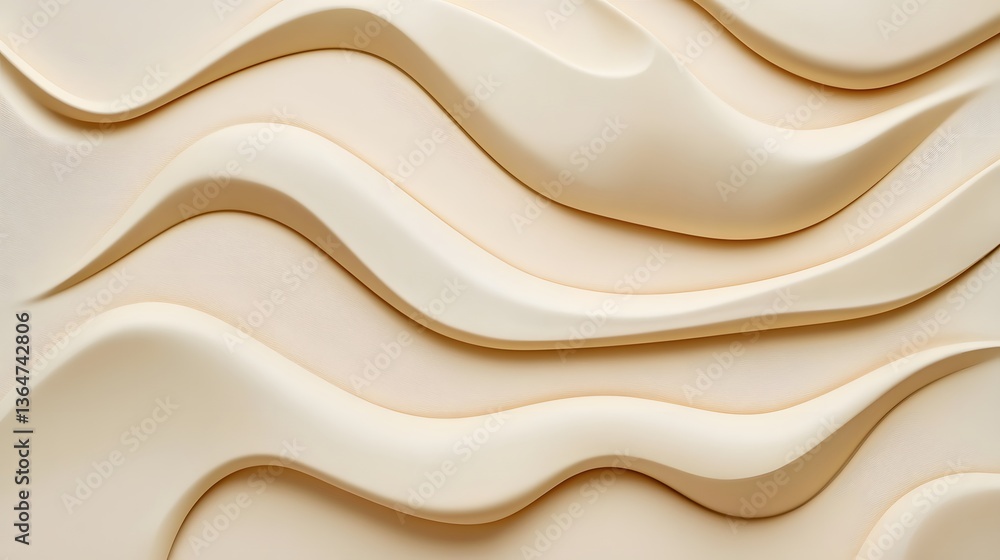 Poster fluid abstract waves, smooth cream-toned curves creating calming patterns, ideal for backgrounds and