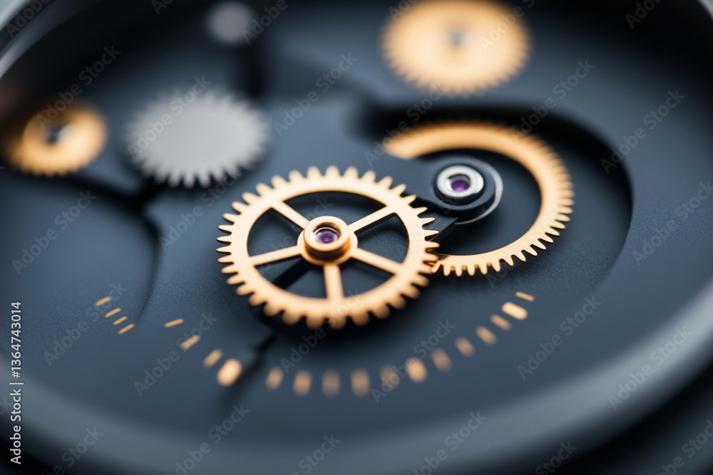 Poster intricate mechanical system showcasing gears and cogs in detailed close-up view