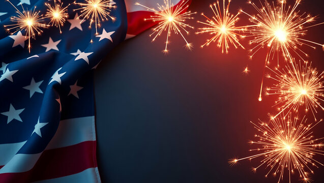 Independence Day Celebration: American Flag and Sparklers Frame with Dynamic Copy Space