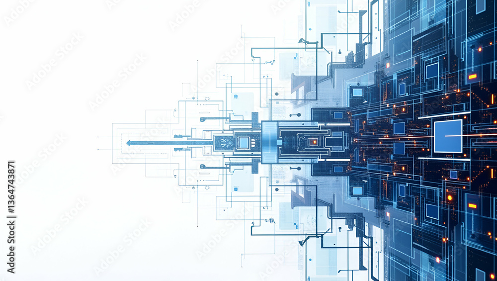 Poster futuristic abstract techno circuits tile design: interlaced digital schematics & circuit motifs for 