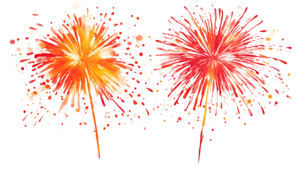 Red and orange fireworks exploding