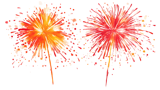 Red and orange fireworks exploding