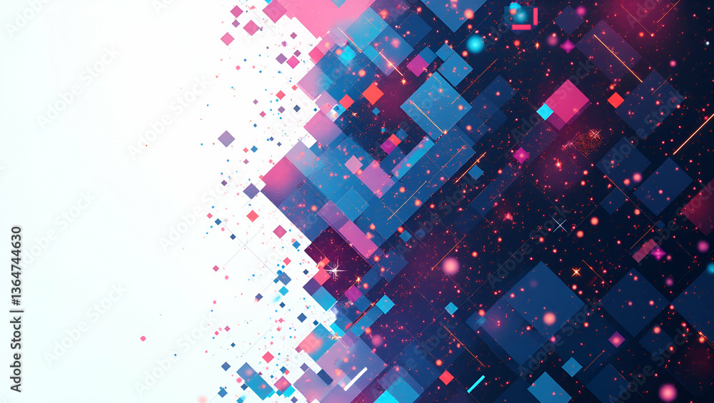 Poster create a flat mosaic of techno shapes with neon lines for branding