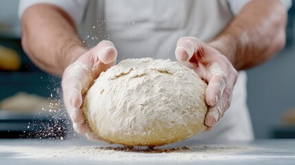 Obraz premium Artisan baker holding dough