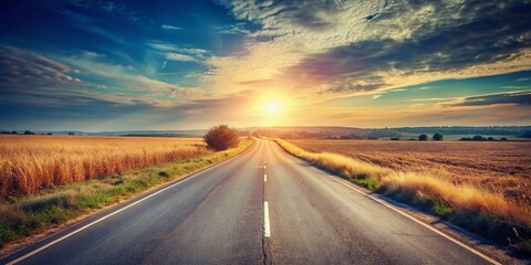 Naklejka premium Vintage Country Road: Empty Asphalt Highway in Rural Landscape