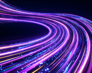 Abstract swirling neon light trails on dark background