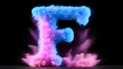 3D letter F made of colorful powder explosion