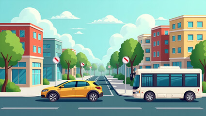 Promote Sustainable Transportation in Your Business: Encourage Public Transit, Carpooling, and Electric Vehicles to Reduce Carbon Emissions - A Cute Vector Illustration