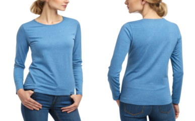 stylish blue long sleeve tshirt template designed for casual wear, perfect for layering or standalone outfits