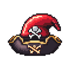 Fototapeta premium Pixel art pirate hat with skull and crossbones design.