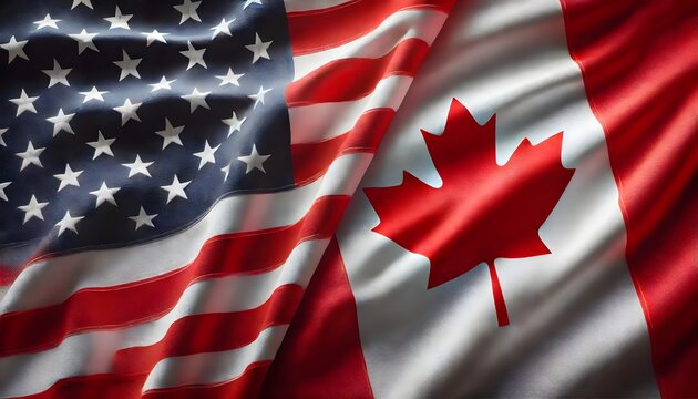 Usa and canada flags symbolize trade partnership and cooperation.