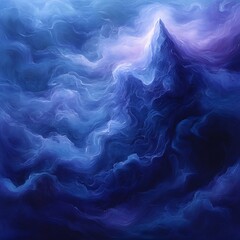 Obraz premium Abstract blue mountain emerging through cloudy and luminous atmosphere