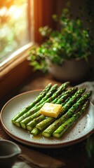 Asparagus delight a sunlit plate of buttered fresh spears