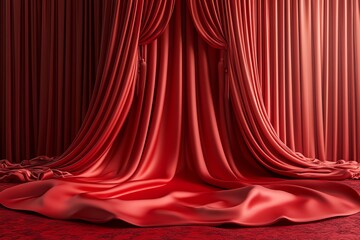 Red Curtains and Fabric Stage Backdrop Display or Presentation