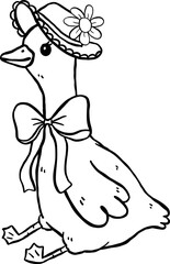 Cute Goose Coquette Cartoon Outline Hand Drawn