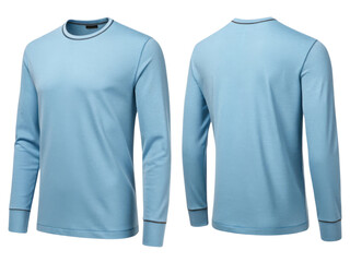 Light blue long sleeve t shirt template featuring classic design with round neckline and contrasting trim, perfect for casual wear