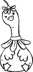 Cute Silly Goose Spring Cartoon Outline Hand Drawn