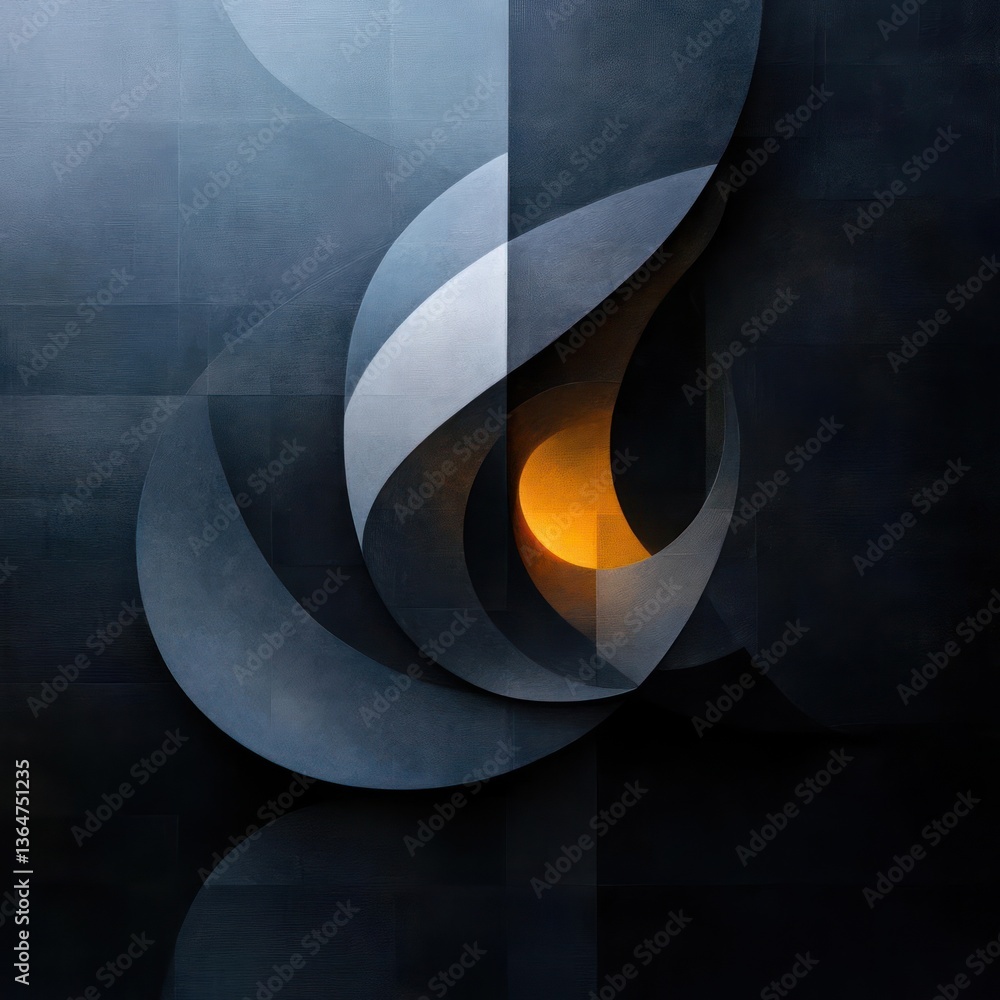 Poster Abstract Geometric Composition with Overlapping Shapes in Grayscale and Yellow Tones