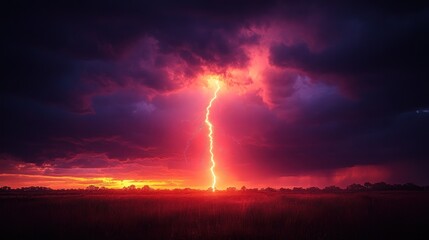 Fiery Sunset Lightning Strike: A Dramatic Nature Photography