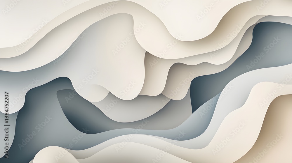 Poster abstract wave patterns in soft neutral tones, showcasing fluid shapes and textures, ideal for modern