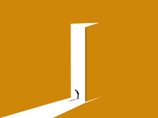 Businessmen looking at the future of business at the open door.