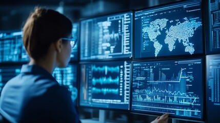 A data scientist developing machine learning models for financial fraud detection, high-tech lab with real-time transaction monitoring and anomaly detection, Scientific style