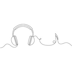 Headphones icon   continuous one line drawing of outline vector illustration 
