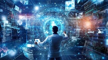 A data scientist developing predictive models for epidemic outbreak forecasting, high-tech lab with real-time data analysis and modeling simulations, Scientific style