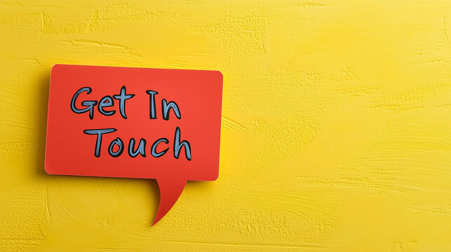 Get in touch for help and support on papercut speech bubble isolated on yellow background copy space for text