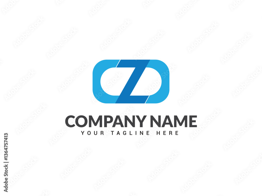 Fototapete simple monogram initial z letter logo design vector with line art on square shape concept,blue white
