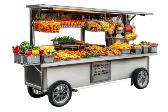 Vibrant street food vendor urban market food stall daytime cut out - Powered by Adobe