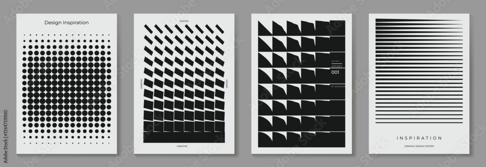 Poster abstract monochrome gradient poster background vector set. modern cover template with black and whit
