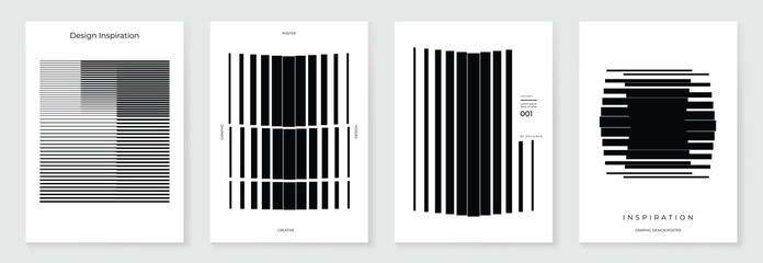 Abstract monochrome gradient poster background vector set. Modern cover template with black and white perspective geometric prism shape, halftone dot. Ideal design for social media, banner, ads.