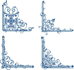 Vector luxury ornamental corner series. Page decoration floral designs in Oriental and Turkish style, great for wedding invitations and greeting cards. Blue and violet colors.