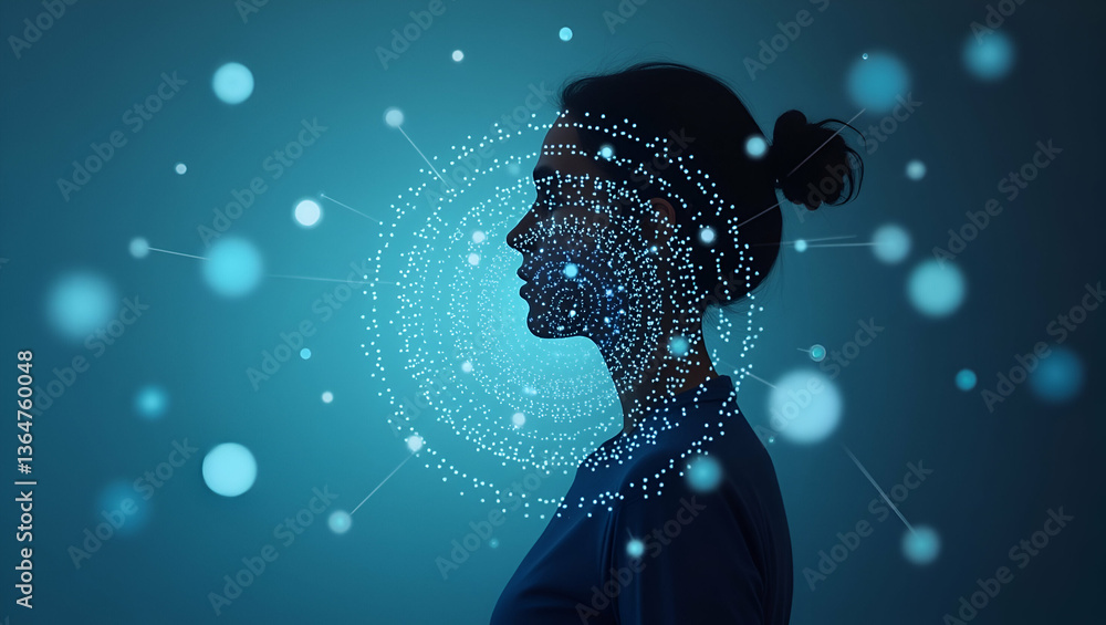 Poster 3d flat icon of a person with digital wellness tracker and tech overlay: symbolizing smart living so