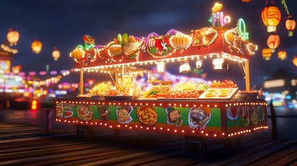Illuminated Food Cart at Night Market