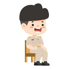 Boy teacher is sitting on a chair