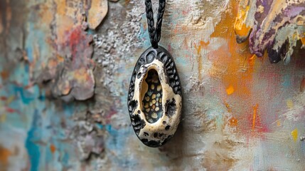 Unique ceramic pendant, painted wall backdrop