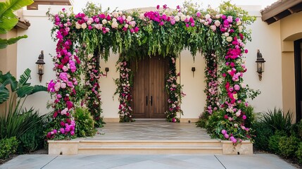 Naklejka premium Floral cascade, An enchanting floral display on a doorway