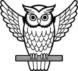 Owl Flat Design Black And White On White Background