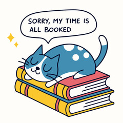 Cute Cat Napping on Stack of Books, 