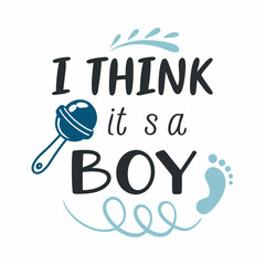 It's a Boy! Baby Shower Announcement with Rattle and Footprint