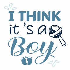 It's a Boy! Baby Shower Announcement with Rattle and Footprints